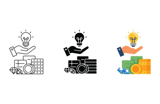 Monetizing Ideas, Startup Funding and Profitable Innovation Icon Set.ai