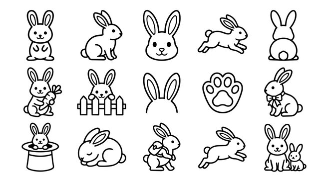 Cute rabbit and bunny icon set