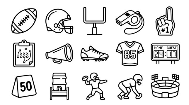 American Football Equipment and Player Icons Set