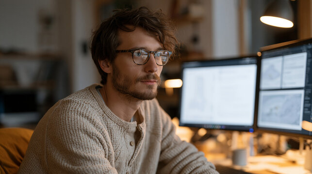 Tech illustrator at dual monitor workstation refining visual explainer diagrams of AI hallucination failure modes, annotated example outputs showing confidently incorrect factual