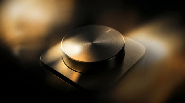 Sleek Round Button Close Up Under Dramatic Lighting With Glow Effect