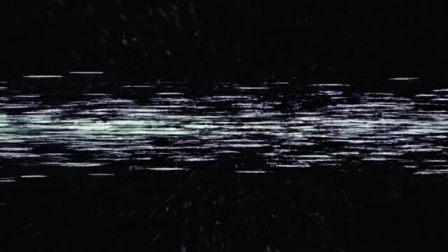 Digital glitch particle flow with static noise overlay on black background