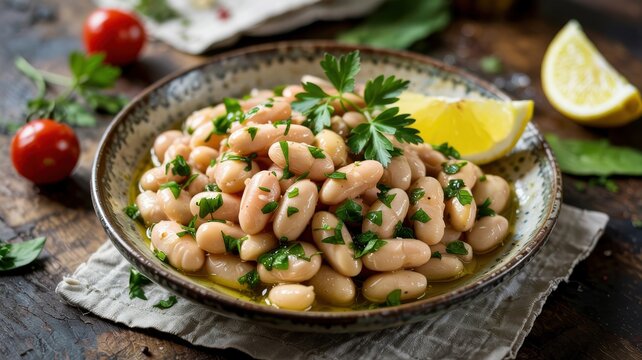 Egyptian cuisine. The classic Egyptian cold appetizer is Salata Fasolia Beyda, which is a delicate salad of boiled white beans.