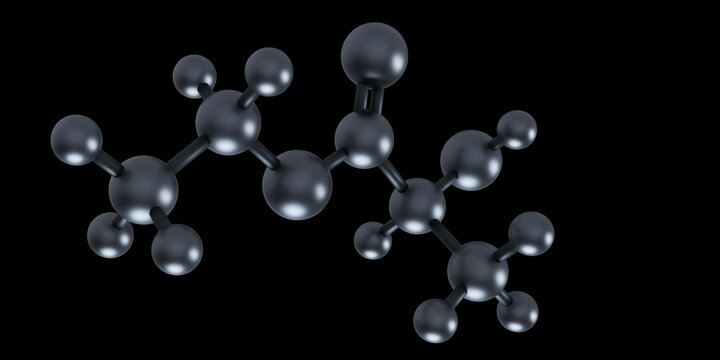 Ethyl lactate molecule, biodegradable green solvent in pharmaceutical, cosmetic and food industries.Molecular model. 3D rendering