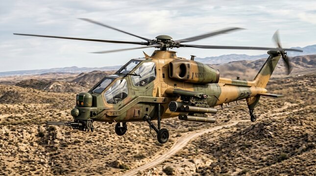 Italian A129 Mangusta Attack Helicopter in Low Altitude Tactical Flight