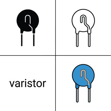 Varistor electronic component flat vector icon set for engineering design and schematic diagrams.