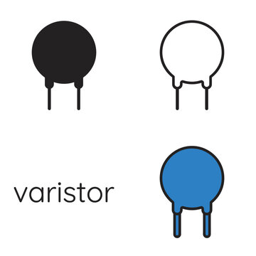 Varistor electronic component flat vector icon set for engineering design and schematic diagrams.