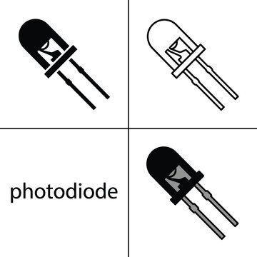 Set of photodiode sensor electronic icons in isometric and angled views for hardware device design.