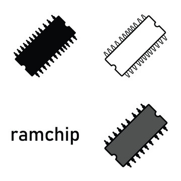 Ram chip computer memory module icon set isolated on checkered background technical vector collection.