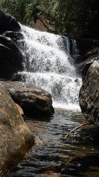 waterfall in the forest mountains 