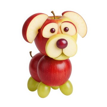 Adorable fruit dog sculpture a whimsical healthy snack idea for kids creative food art delightful apple and grape puppy character