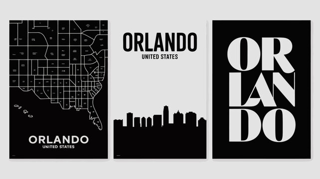 Orlando city map and skyline typographic posters black and white graphic design on a white background florida cityscape urban town