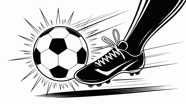 Soccer ball and cleated foot illustration a dynamic black and white depiction with speed lines football footwear cleats sports equipment