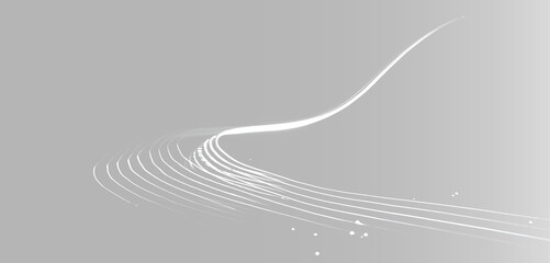Abstract tech wave background on gray, white digital light trail or futuristic road perspective © Maxim