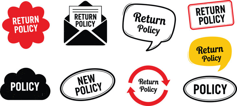 Collection of policy and return policy icons on white background for business communication