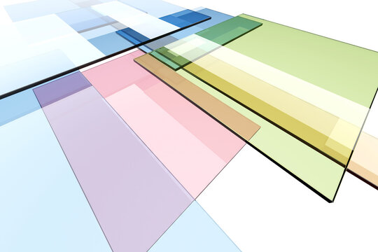 Translucent colored glass panels layout with overlapping pastel sheets for modern abstract background and presentation design .3d render