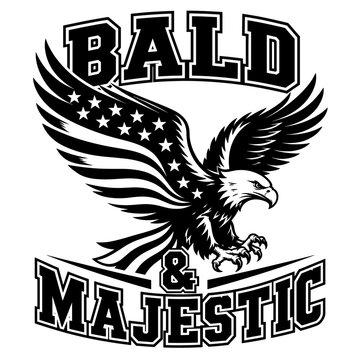 Varsity Style Bald Eagle Graphic with American Flag Wings and Bold Majestic Lettering
