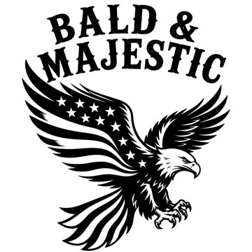 Flying Bald Eagle Patriot Graphic with American Flag Wing Pattern and Bold Typography