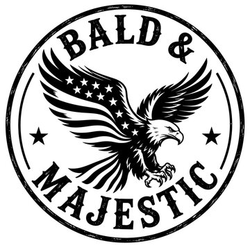 Circular Bald Eagle Stamp Logo with American Flag Wings and Vintage Patriotic Badge Style