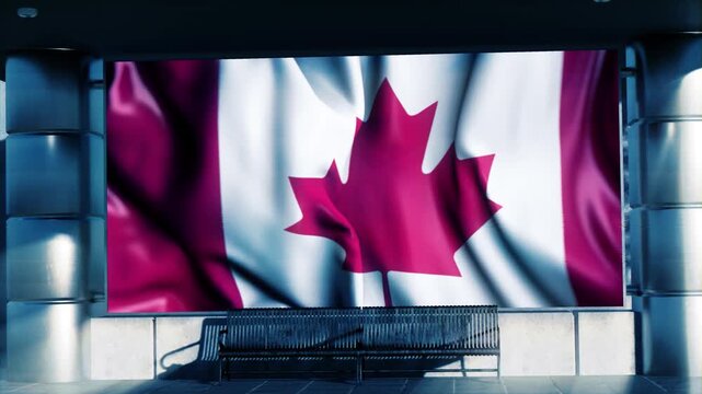Canada National Waving Flag Displayed on Digital screen at Airport