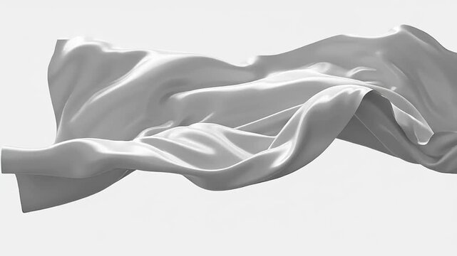 Gray Fabric Flowing Smoothly on White Background.