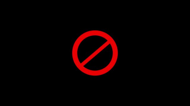 Glowing neon red warning symbol animation on dark black background.