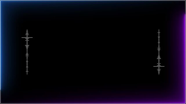 Minimalist white digital audio waveform loop - neon blue and purple glowing border frame on dark background. 4k video 25fps