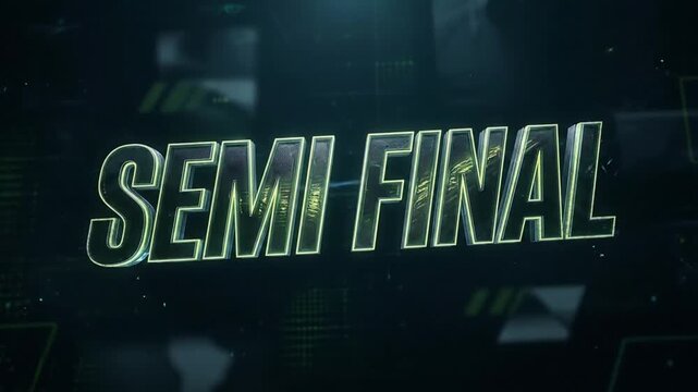 Dynamic particles and light streaks collide to form the impactful 'Semi Final' text in a futuristic digital environment