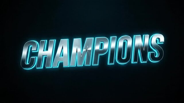 Dynamic 3D Text Animation Showcasing the Word Champions with Futuristic Neon Glow Effects Dominating the Screen