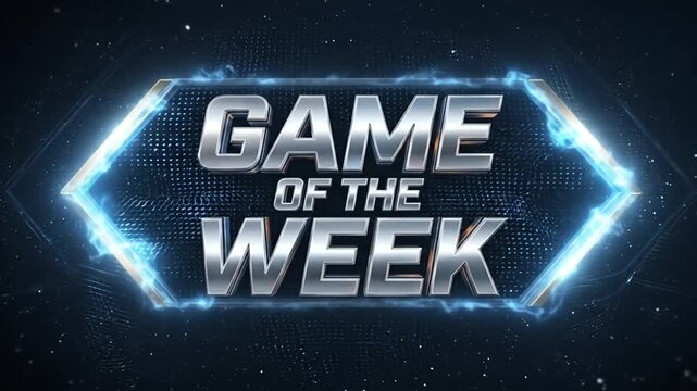 Dynamic 'Game of the Week' intro with futuristic hexagonal border and energetic cosmic background