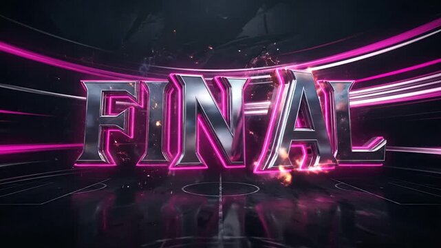 Dynamic Cinematic Trailer Title Sequence with Metallic 3D Text and Neon Accents Highlighting Event Climax