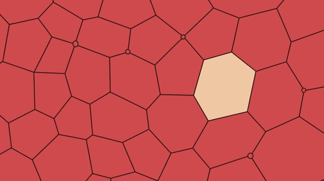 Voronoi diagram with irregular polygonal cells and a single pale beige central shape geometric geometry pattern tessellation division partition