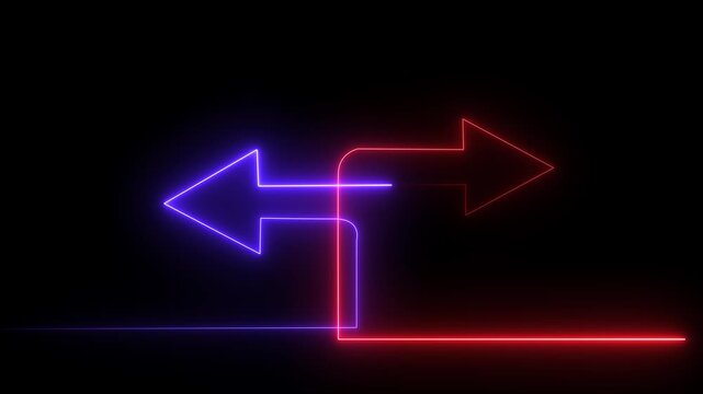 abstract Glowing neon line icon and up arrow animation on black background. white red and Purple growth arrow, profit, investment, and successful business concept.