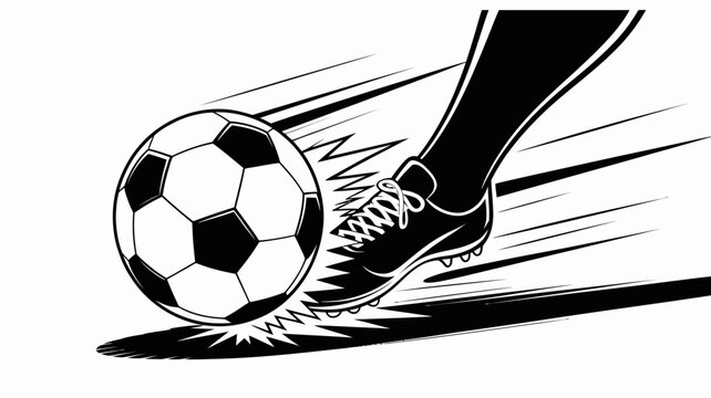 Soccer ball being kicked by a foot a dynamic black and white vector illustration football kick kicking feet shoe