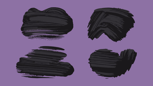 Four abstract brushstroke textures display a dark layered composition against a lilac colored background texture paint strokes black purple