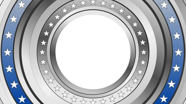 Glossy circular black white concept USA flag background with blue smooth stripe. American police force sign abstract motion design. Seamless loop. Video animation Ultra HD 4K 3840x2160