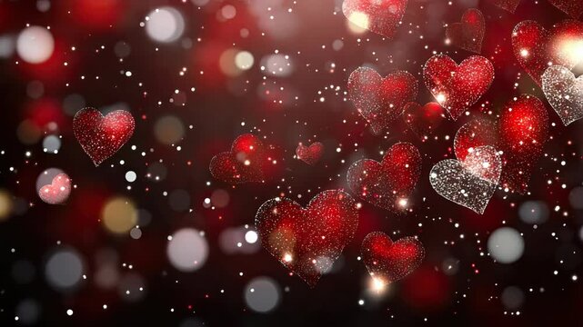 Hearts in red and silver fill the frame, creating a lively backdrop perfect for romantic events and celebrations
