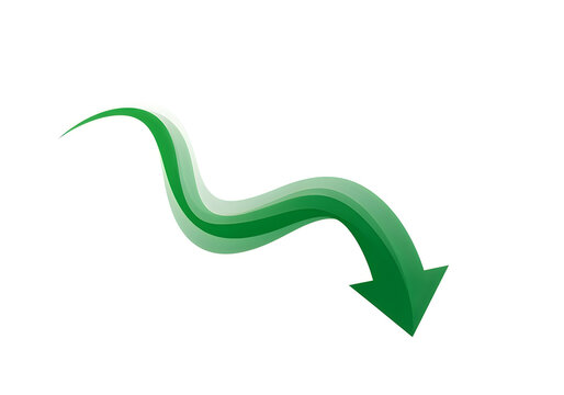 Dynamic downward arrow graphic illustrating a decrease trend with smooth gradient waves for modern presentations and designs