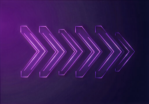 Stylized digital graphic illustration of a series of glowing, translucent right arrows arranged in a diagonal sequence against a gradient background
