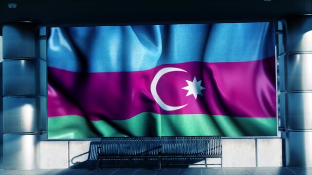 Azerbaijan National Waving Flag Displayed on Digital screen at Airport