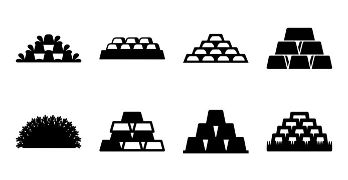 Modern abstract pyramid and stack icons set - Clean black and white geometric pyramid and stack icons in a minimalist style for modern designs and presentations.