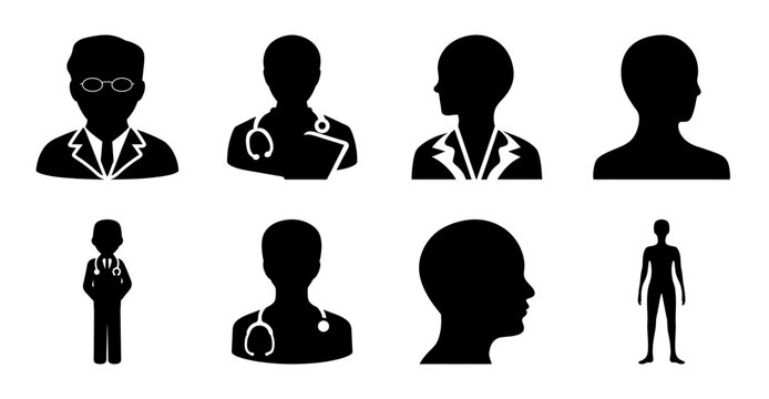 Black silhouette icons of different professions