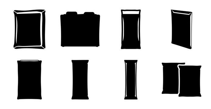 Flat pack delivery boxes set illustration - Simple black flat pack boxes and delivery packages in various sizes and styles for e-commerce and shipping vector design.