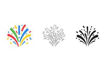Fototapeta premium Collection of festive confetti and firework icons in different styles