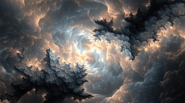 Dramatic cloudy sky with glowing light and dark storm clouds