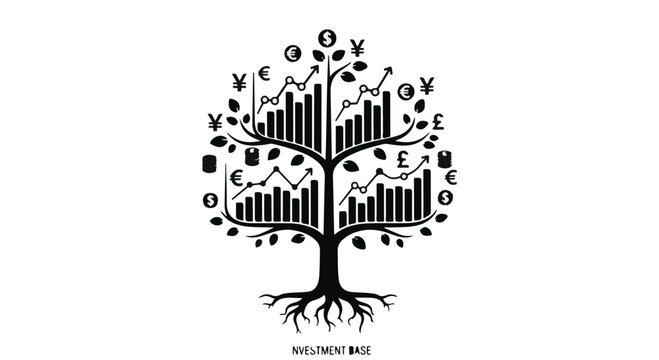Investment growth concept with tree and financial charts