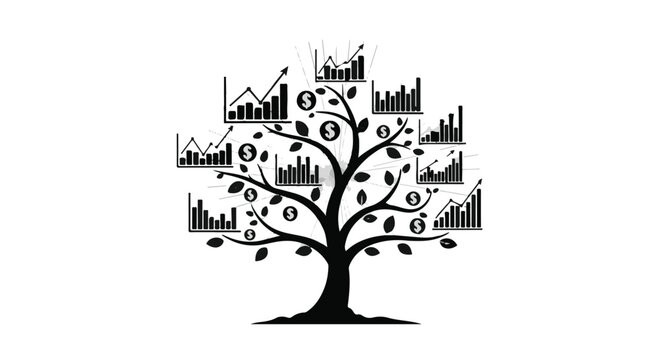 Tree of financial growth with cityscape background