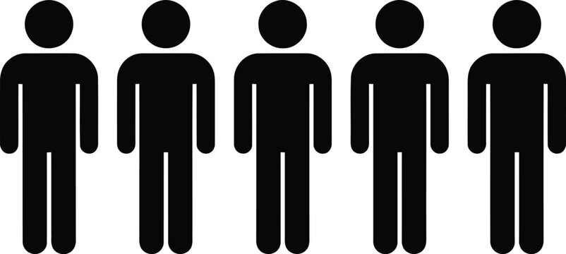 Five black people icons standing in a row