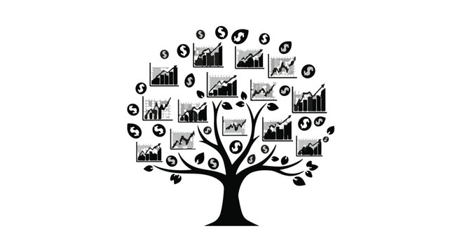 Stylized tree with collage of black and white images
