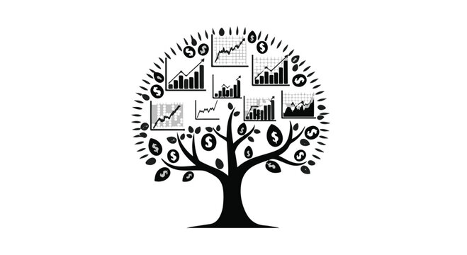 Tree of data and growth with embedded business charts